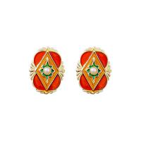 Brass Stud Earring Zinc Alloy with Plastic Pearl fashion jewelry & for woman & enamel red nickel lead & cadmium free Sold By Pair