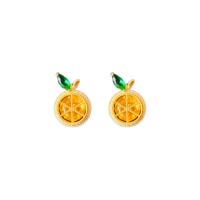Brass Stud Earring Orange fashion jewelry & micro pave cubic zirconia & for woman yellow nickel lead & cadmium free Sold By Pair