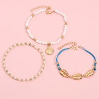 Zinc Alloy Anklet with Seedbead & Plastic Pearl with 5cm extender chain gold color plated three pieces & fashion jewelry & for woman golden Sold By Set