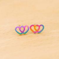 Stainless Steel Stud Earrings, 304 Stainless Steel, Heart, Vacuum Plating, fashion jewelry & for woman & hollow, multi-colored, 10x6mm, Approx 24PCs/Bag, Sold By Bag