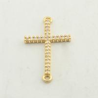 Brass Jewelry Connector, Cross, high quality gold color plated, DIY & micro pave cubic zirconia, nickel, lead & cadmium free, 18x30x2mm, Hole:Approx 0.1mm, Approx 30PCs/Lot, Sold By Lot