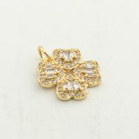 Cubic Zirconia Micro Pave Brass Pendant, Four Leaf Clover, high quality gold color plated, DIY & micro pave cubic zirconia, nickel, lead & cadmium free, 18x16x3mm, Hole:Approx 0.3mm, Approx 30PCs/Lot, Sold By Lot
