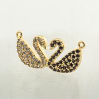 Cubic Zirconia Micro Pave Brass Pendant, Swan, high quality gold color plated, DIY & micro pave cubic zirconia & double-hole, nickel, lead & cadmium free, 10x22x2mm, Hole:Approx 0.1mm, Approx 30PCs/Lot, Sold By Lot