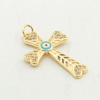 Evil Eye Pendants, Brass, Cross, high quality gold color plated, DIY & micro pave cubic zirconia, nickel, lead & cadmium free, 33x20x2mm, Hole:Approx 0.3mm, Approx 30PCs/Lot, Sold By Lot
