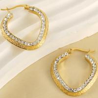 Titanium Steel  Earring, 18K gold plated, fashion jewelry & for woman & with rhinestone, golden, 30x27.50mm, Sold By Pair