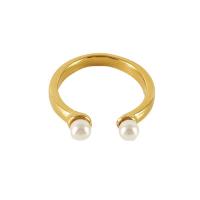 Stainless Steel Finger Ring 304 Stainless Steel with Plastic Pearl 18K gold plated fashion jewelry & for woman golden 20mm Sold By PC