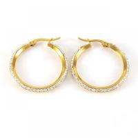 Titanium Steel  Earring, 18K gold plated, fashion jewelry & for woman & with rhinestone, golden, 31mm, Sold By Pair