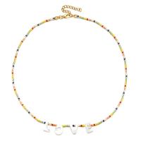Glass Seed Beads Necklace, Seedbead, with Shell, with 5cm extender chain, Alphabet Letter, Bohemian style & for woman, more colors for choice, Length:Approx 45 cm, Sold By PC