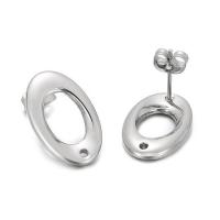 Stainless Steel Earring Stud Component, 304 Stainless Steel, Oval, DIY & hollow, original color, 20x13mm, Sold By Pair
