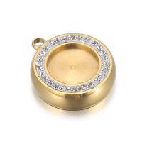 Stainless Steel Pendant Setting 304 Stainless Steel Flat Round Vacuum Ion Plating DIY & with rhinestone 17mm Sold By PC