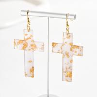 Zinc Alloy Drop Earrings with Acrylic Cross gold color plated fashion jewelry & for woman mixed colors nickel lead & cadmium free Sold By Pair