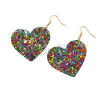 Zinc Alloy Drop Earrings with Sequins Heart gold color plated fashion jewelry & for woman mixed colors nickel lead & cadmium free Sold By Pair