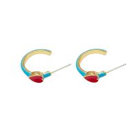 Tibetan Style Stud Earring, Heart, silver color plated, fashion jewelry & for woman & enamel, mixed colors, nickel, lead & cadmium free, 17mm, Sold By Pair