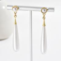 Zinc Alloy Drop Earrings with Resin & Plastic Pearl Teardrop gold color plated fashion jewelry & for woman nickel lead & cadmium free 60mm Sold By Pair