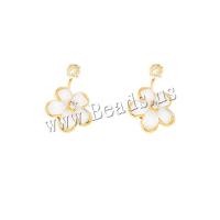 Brass Drop Earring, with Cubic Zirconia & Resin, Flower, gold color plated, fashion jewelry & for woman, mixed colors, nickel, lead & cadmium free, 20x31mm, Sold By PC