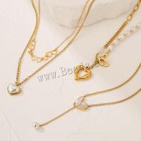 Multi Layer Necklace, Titanium Steel, with Plastic Pearl, with 5cm extender chain, plated, fashion jewelry & multilayer & different designs for choice, golden, Length:43 cm, Sold By PC