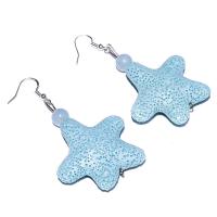 Natural Gemstone Earrings, Lava, Starfish, fashion jewelry, blue, aboutuff1a38-42mm, Sold By Pair