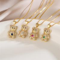 Brass Necklace, with 5cm extender chain, Bear, plated, fashion jewelry & with rhinestone, more colors for choice, nickel, lead & cadmium free, 15x21mm, Length:40 cm, Sold By PC