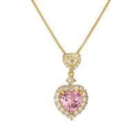 Cubic Zircon Micro Pave Brass Necklace with 5cm extender chain Heart plated fashion jewelry & micro pave cubic zirconia nickel lead & cadmium free Length 40 cm Sold By PC
