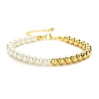 Brass Bracelet & Bangle, with Plastic Pearl, plated, fashion jewelry, more colors for choice, nickel, lead & cadmium free, Length:Approx 16-21 cm, Sold By PC