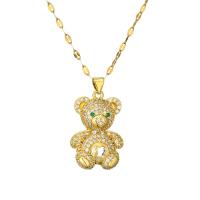 Cubic Zircon Micro Pave Brass Necklace with 5cm extender chain Bear plated fashion jewelry & micro pave cubic zirconia nickel lead & cadmium free Length 40 cm Sold By PC