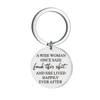 Stainless Steel Key Clasp, 304 Stainless Steel, Flat Round, Unisex & with letter pattern, original color, 26mm, 30mm, Sold By PC