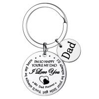 304 Stainless Steel Key Clasp Flat Round with letter pattern & for man original color Sold By PC