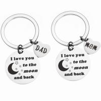 304 Stainless Steel Key Clasp Flat Round Unisex  & with letter pattern original color Sold By PC