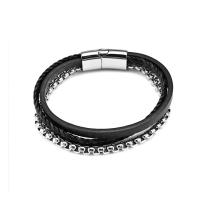 Stainless Steel Jewelry Bracelet 304 Stainless Steel with leather cord fashion jewelry & Unisex Length Approx 22 cm Sold By PC
