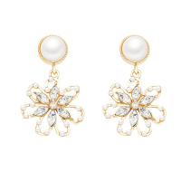 Tibetan Style Stud Earring, with Plastic Pearl, high quality plated, fashion jewelry & for woman & with rhinestone, golden, nickel, lead & cadmium free, 39x23mm, Sold By Pair
