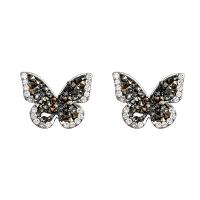 Tibetan Style Stud Earring, Butterfly, high quality plated, fashion jewelry & for woman & with rhinestone, silver color, nickel, lead & cadmium free, 22x22mm, Sold By Pair