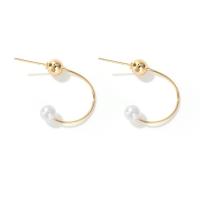 Tibetan Style Stud Earring, with Plastic Pearl, gold color plated, fashion jewelry & for woman, nickel, lead & cadmium free, 26x20mm, Sold By Pair