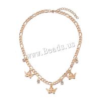 Zinc Alloy Jewelry Necklace with 5cm extender chain gold color plated fashion jewelry & for woman & with rhinestone golden Length 43.5 cm Sold By PC