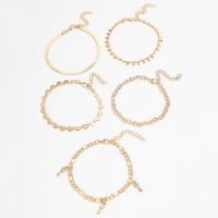 Zinc Alloy Anklet with Iron with 5cm extender chain gold color plated 5 pieces & fashion jewelry & for woman & with rhinestone golden Length 20 cm Sold By Set