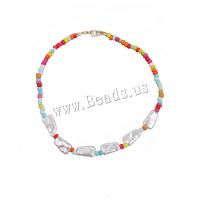 Collar de perlas de plástico, Perlas plásticas, con Seedbead, 2 piezas & Joyería & para mujer, multicolor, Vendido para 45 cm Sarta