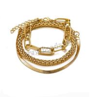 Bracelet en alliage de zinc, Placage de couleur d'or, trois pièces & bijoux de mode & pour femme, doré, Vendu par fixé