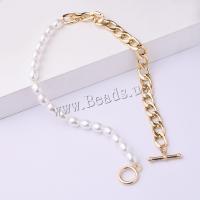 Zinc Alloy Jewelry Necklace with Plastic Pearl gold color plated fashion jewelry & for woman two different colored Sold Per 37 cm Strand