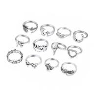 Cink Alloy Ring Set, Cink ötvözet, ezüst színű bevonattal, 12 darab & divat ékszerek & a nő, ezüst, 1.8cm/2cm, Által értékesített Set