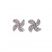 Brass Stud Earring Pinwheel silver color plated fashion jewelry & for woman & with rhinestone two different colored Sold By Pair
