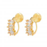 Brass Earring Clip gold color plated fashion jewelry & micro pave cubic zirconia & for woman nickel lead & cadmium free 18mm Sold By Pair