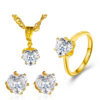 Tibetan Style Jewelry Sets, Stud Earring & finger ring & necklace, Heart, gold color plated, three pieces & fashion jewelry & micro pave cubic zirconia & for woman, nickel, lead & cadmium free, 6mm,20mm, Length:Approx 18.11 Inch, Sold By Set