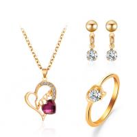 Zinc Alloy Jewelry Sets Stud Earring & finger ring & necklace gold color plated three pieces & fashion jewelry & micro pave cubic zirconia & for woman nickel lead & cadmium free 15mm 20mm Length Approx 18.9 Inch Sold By Set