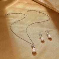 Tibetan Style Jewelry Sets, Stud Earring & necklace, with Plastic Pearl, with 2.17inch extender chain, plated, 2 pieces & fashion jewelry & for woman & with rhinestone, more colors for choice, nickel, lead & cadmium free, 33mm, Length:Approx 18.3 Inch, Sold By Set