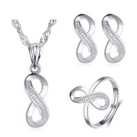 Zinc Alloy Jewelry Sets Stud Earring & finger ring & necklace Number 8 platinum color plated three pieces & fashion jewelry & for woman & with rhinestone nickel lead & cadmium free 15mm 20mm 18mm Length Approx 18.11 Inch Sold By Set