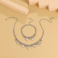 Zinc Alloy Jewelry Sets with 2.36inch extender chain Heart platinum color plated fashion jewelry & for woman nickel lead & cadmium free Length Approx 18.11 Inch Approx 8.27 Inch Sold By PC