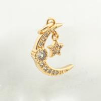 Cubic Zirconia Micro Pave Brass Pendant, Moon and Star, high quality gold color plated, DIY & micro pave cubic zirconia, nickel, lead & cadmium free, 20x12x3mm, Hole:Approx 0.3mm, Approx 30PCs/Lot, Sold By Lot