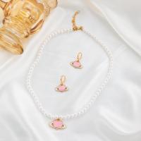 Zinc Alloy Jewelry Sets with Plastic Pearl with 1.97inch extender chain Heart plated fashion jewelry & for woman & enamel pink nickel lead & cadmium free Length Approx 17.32 Inch Sold By PC