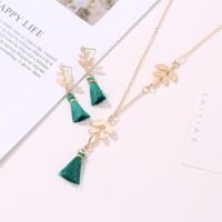 Zinc Alloy Jewelry Sets Stud Earring & necklace Leaf gold color plated 2 pieces & fashion jewelry & for woman nickel lead & cadmium free 45mm Length Approx 20.9 Inch Sold By Set