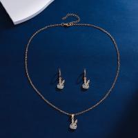 Zinc Alloy Jewelry Sets earring & necklace with 1.97inch extender chain Rabbit gold color plated 2 pieces & fashion jewelry & for woman & with rhinestone nickel lead & cadmium free 32mm Length Approx 18.11 Inch Sold By Set