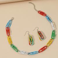 Tibetan Style Jewelry Sets, earring & necklace, with 1.97inch extender chain, Paper Clip, stoving varnish, 2 pieces & fashion jewelry & for woman, multi-colored, nickel, lead & cadmium free, 50mm, Length:Approx 14.96 Inch, Sold By Set